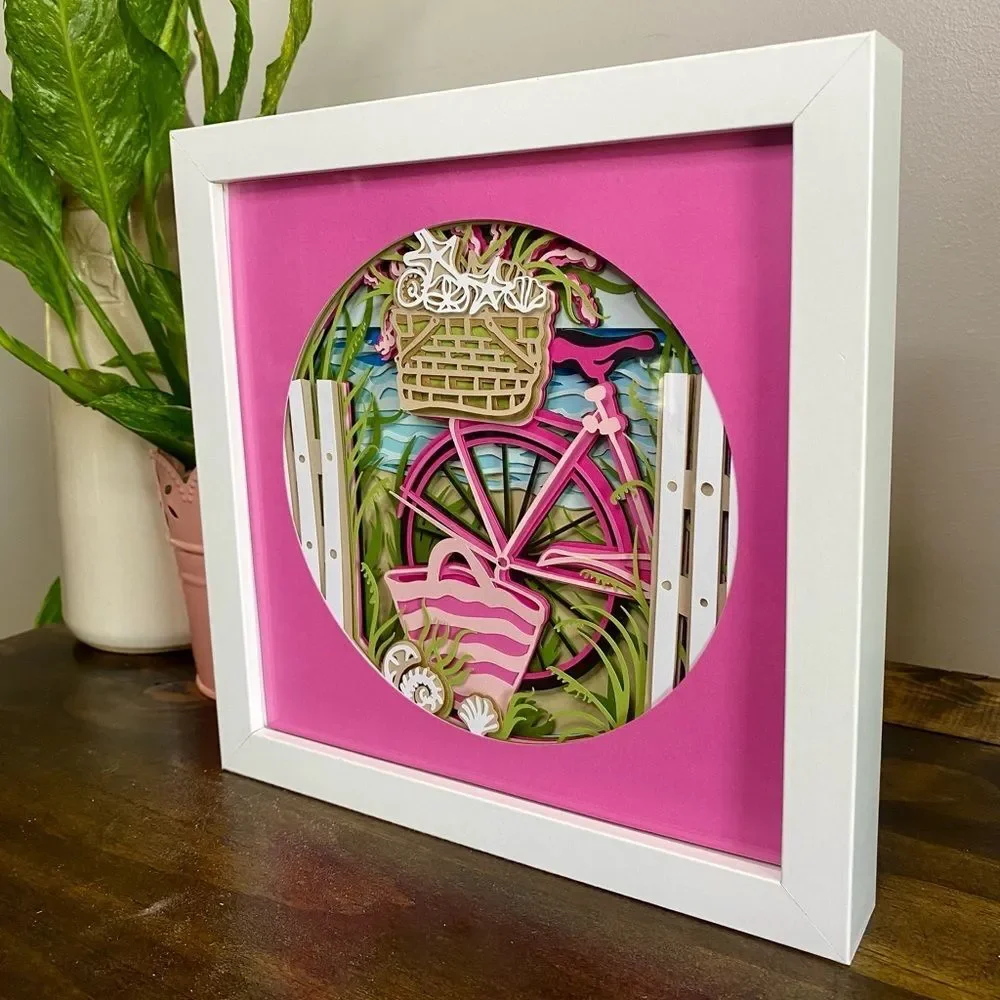 3D Pink Beach Bike Shadowbox